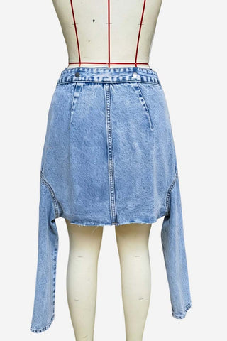 Asymmetric Denim Midi Skirt