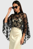 Floral Lace Mock Neck Bell Sleeve Cape