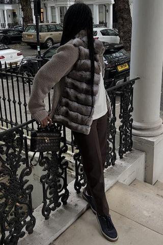Faux Fur Collar Knit Zip-Up Jacket