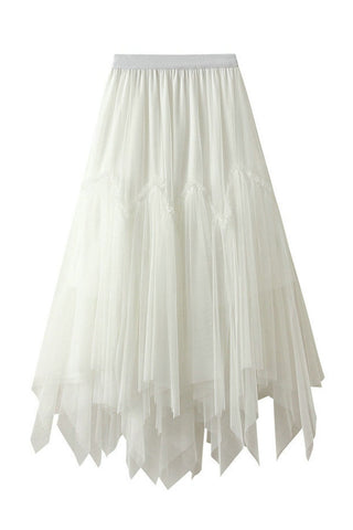 Tiered Tulle Ruffle A-Line Midi Skirt