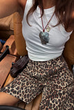 Leopard Print Denim Shorts