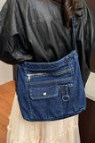 Zippered Pocket Denim Hobo Bag