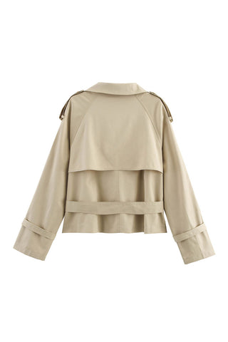 Double-Breasted Belted Stand Collar Coat