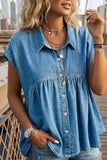 Button-Front Short Sleeve Top