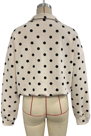 Polka Dot Half-Zip Crop Sweatshirt