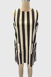 Pocketed Sleeveless Striped Mini Dress