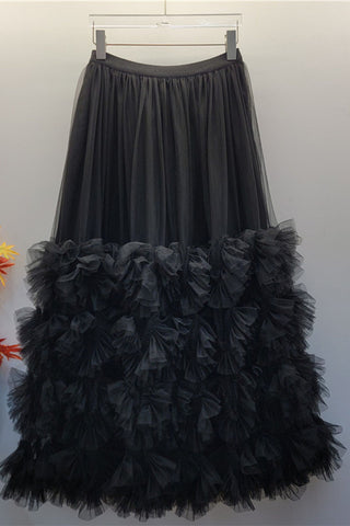 Tiered Ruffle Tulle Midi Skirt