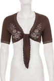 Floral Lace Tie-Front Crop Top
