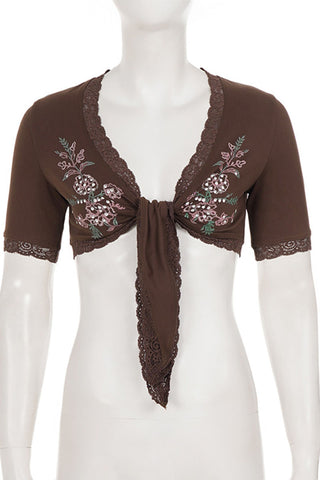 Floral Lace Tie-Front Crop Top