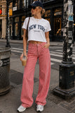 Striped High-Waist Straight Jeans