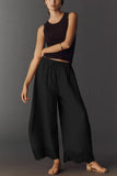 Lace-Trim Wide-Leg Casual Pants