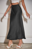 Satin Drawstring Waist Slip Midi Skirt