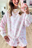 Floral Crew Neck Ruffle Short Set