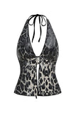 Sequin Halter Deep V-Neck Tank Top