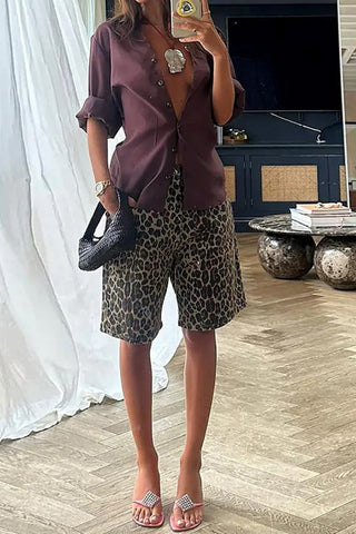 Leopard Print Denim Shorts