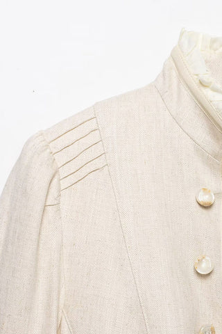 Ruffle Trim Military Collar Crop Jacket