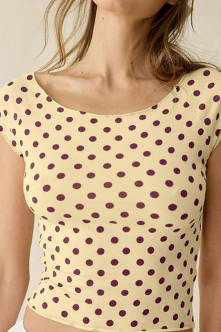 Polka Dot Cap Sleeve Boat Neck Crop Top