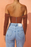 Sheer Sleeve Off-Shoulder Crop Blouse