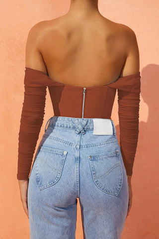 Sheer Sleeve Off-Shoulder Crop Blouse
