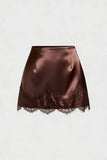 Satin A-Line Mini Skirt with Lace Hem