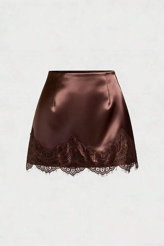 Satin A-Line Mini Skirt with Lace Hem