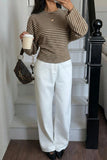 Striped Ribbed Knit Long Sleeve Top