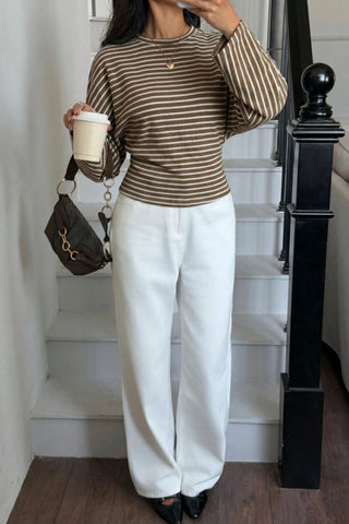 Striped Ribbed Knit Long Sleeve Top
