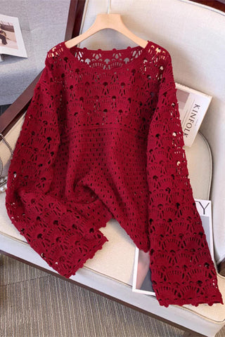 Open-Knit Crochet Long Sleeve Cover-Up
