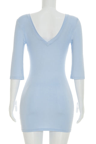 V-Neck 3/4 Sleeve Mini Dress