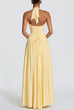 Ruched Halter V-Neck Maxi Casual Dress