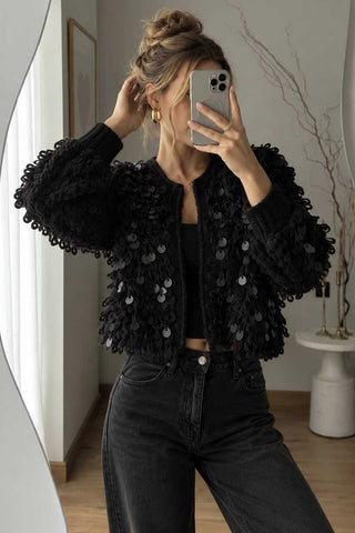 Textured Loop Knit Open Front Cardigan