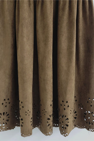 Smocked Waist Hollow-Out Midi Skirt