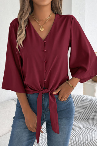 Tie-Front Buttoned Blouse