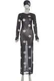 Sheer Polka Dot Bell Sleeve Maxi Dress