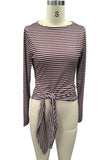 Striped Long Sleeve Tie-Front Blouse