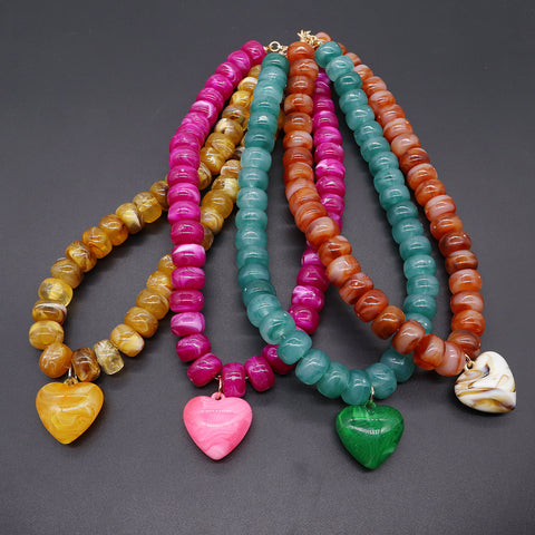 Heart-Pendant Beaded Necklace