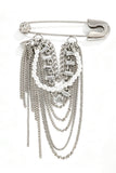 Layered Chain Tassel Safety Pin Brooch