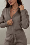Zip-Front Mock Neck Knit Pants Set