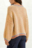 Striped Contrast Trim Crew Neck Sweater