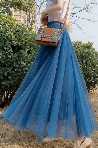 Sheer Tulle High-Waist A-Line Midi Skirt