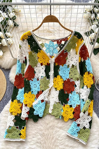 Crochet V-Neck Long Sleeve Cardigan