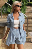 Denim Shirt and Cuffed Short Set