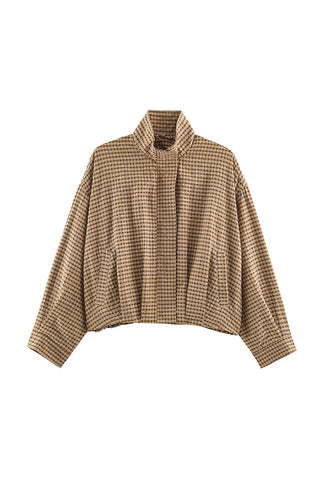 Plaid Mock Neck Long Sleeve Jacket