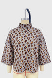 Leopard Print Mock Neck Bell Sleeve Sweater