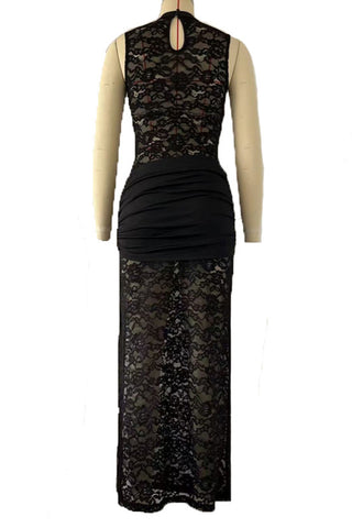 Elegant Lace Slit Maxi Dress