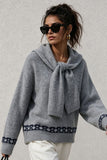 Tie-Neck Patterned Knit Sweater