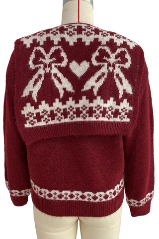Tie-Neck Patterned Knit Sweater