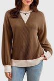 Textured V-Neck Color Block Sweatshirt