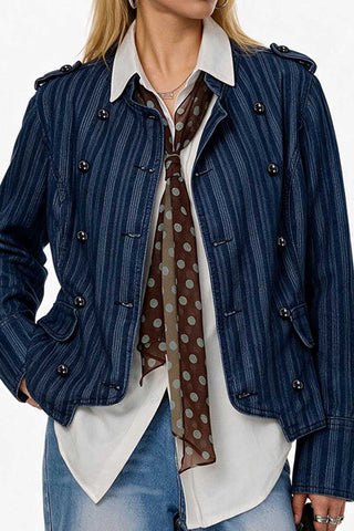 Striped Double-Breasted Denim Jacket