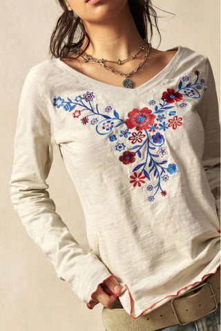 Floral V-Neck Long Sleeve Top